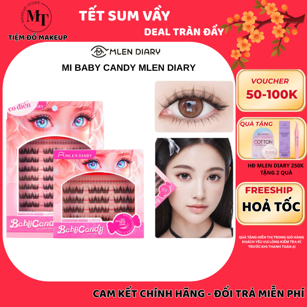 Lông Mi Baby Candy MLEN DIARY Mi Cụm Mềm Mại Và Keo 4in1 Tự Nhiên Dễ Sử Dụng