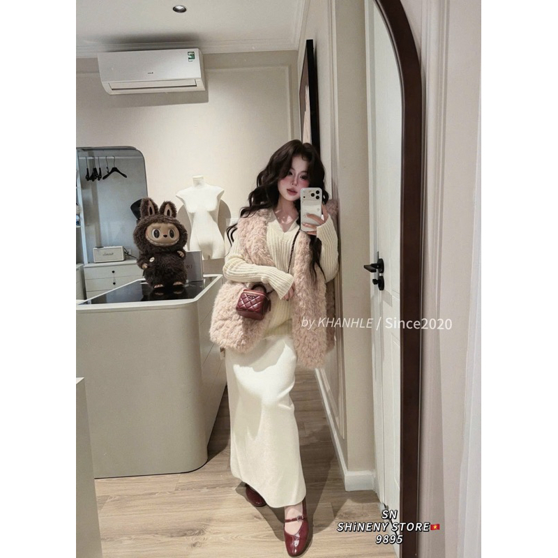 [Hàng QCL1 sẵn] Áo gile lông màu hồng hot hit khanh le 208