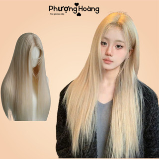 Tóc Giả Nữ Nguyên Đầu 2 Mái Thẳng Màu Vàng Tây – Đẹp Tự Nhiên, Tôn Da – Tặng Kèm Lưới Trùm, 2061