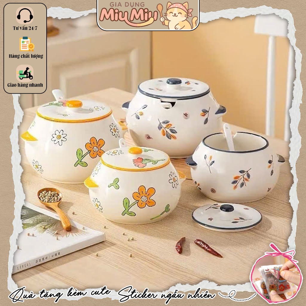 [HỎA TỐC] Miu Miu Shop Thố Mỡ Gốm Sứ Cao Cấp, Hũ Đựng Mỡ, Hũ Đựng Dầu, Thố Đựng Mỡ