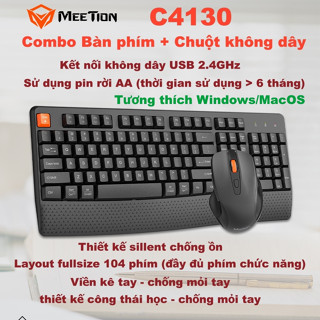 Bộ bàn phím chuột không dây Meetion C4130 kết nối USB2.4G phím thiết kế fullsize 104 phím chống ồn hiệu quả