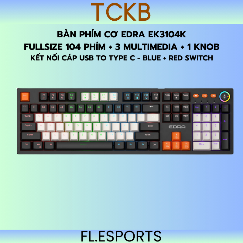 Bàn phím cơ EDRA EK3104K - Fullsize - EDRA Switch - Cáp USB to type C