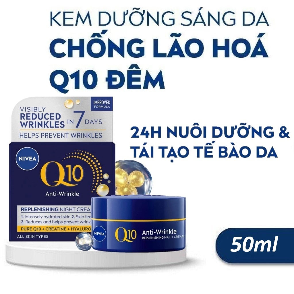 Kem Dưỡng Da Ban Đêm NIVEA Q10 Anti-Wrinkle Replenishing Night Cream 50ml Sáng Da Chống Lão Hóa