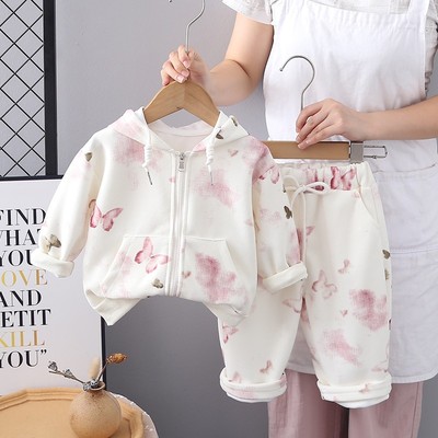 Set Thu Đông Quần Áo Hoodie Họa Tiết Bướm Hồng Cho Bé Gái 1-5 Tuổi MINTSCLOSET Quảng Châu - GA2488