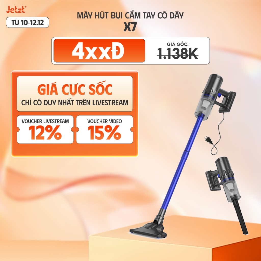 Máy hút bụi cầm tay có dây đa năng 6 tầng lọc bụi JETZT X7, lực hút 19000PA, trọng lượng siêu nhẹ