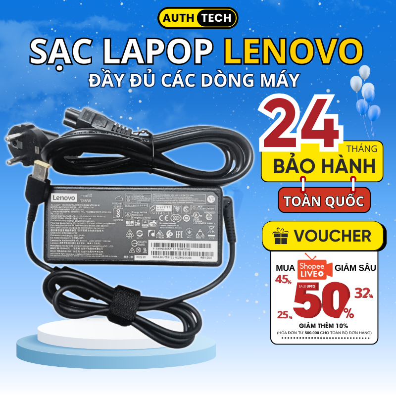 Sạc Laptop Lenovo 3.25A 65W, Sạc Máy Tính Lenovo Vuông Chân Kim/Type-C/USB, Cục Sạc Lenovo Thinkpad