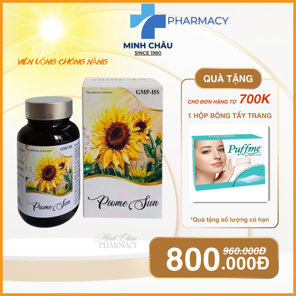 Viên uống chống nắng Piome Sun - Bảo vệ da chống tia UV, hỗ trợ làm đẹp da, ngăn lão hoá, sạm da.