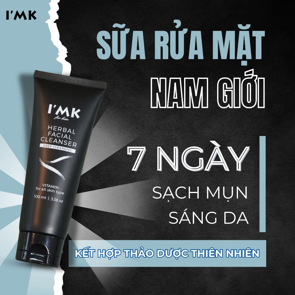 Sữa Rửa Mặt Nam Thảo Dược I'MK Herbal Facial Cleanser Sạch Mụn Sáng Da Từ Sữa Ong Chúa và Diếp Cá Không Gây Khô Da