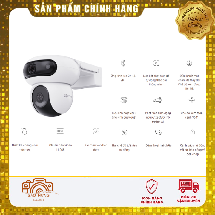 Camera Wifi 2 Mắt EZVIZ H90 Dual 2K+ (4MP + 4MP) Camera chính 2K+ Camera toàn cảnh 2K+