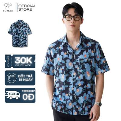 Áo sơ mi tay ngắn Nam Form Regular F FOMAN Hoạ tiết Navy Blossom Lụa cao cấp, mềm mịn, thoáng mát