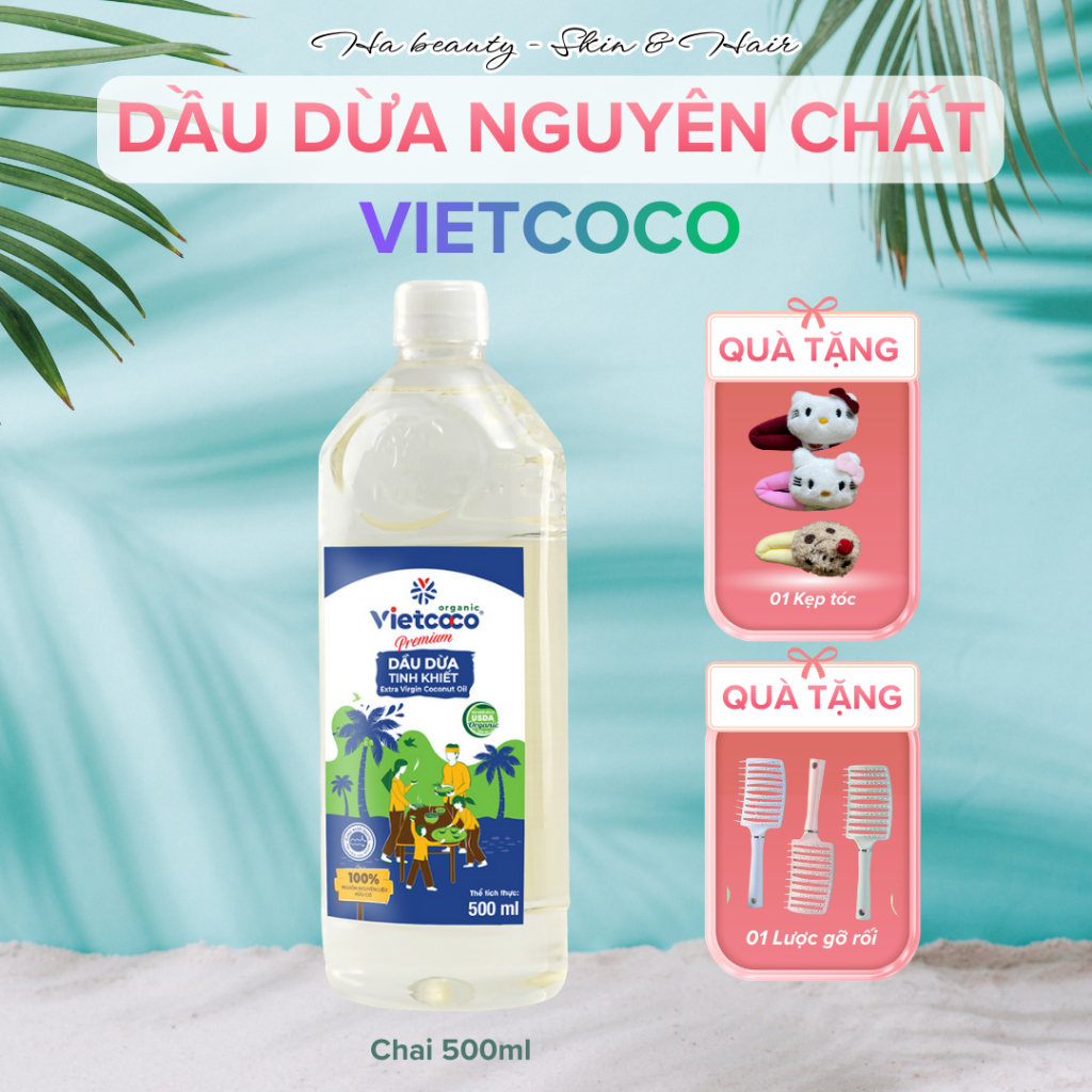 [MUA 1 TẶNG 1[ Dầu dừa nguyên chất VIETCOCO ép lạnh tinh khiết dùng cho da, tóc và súc miệng