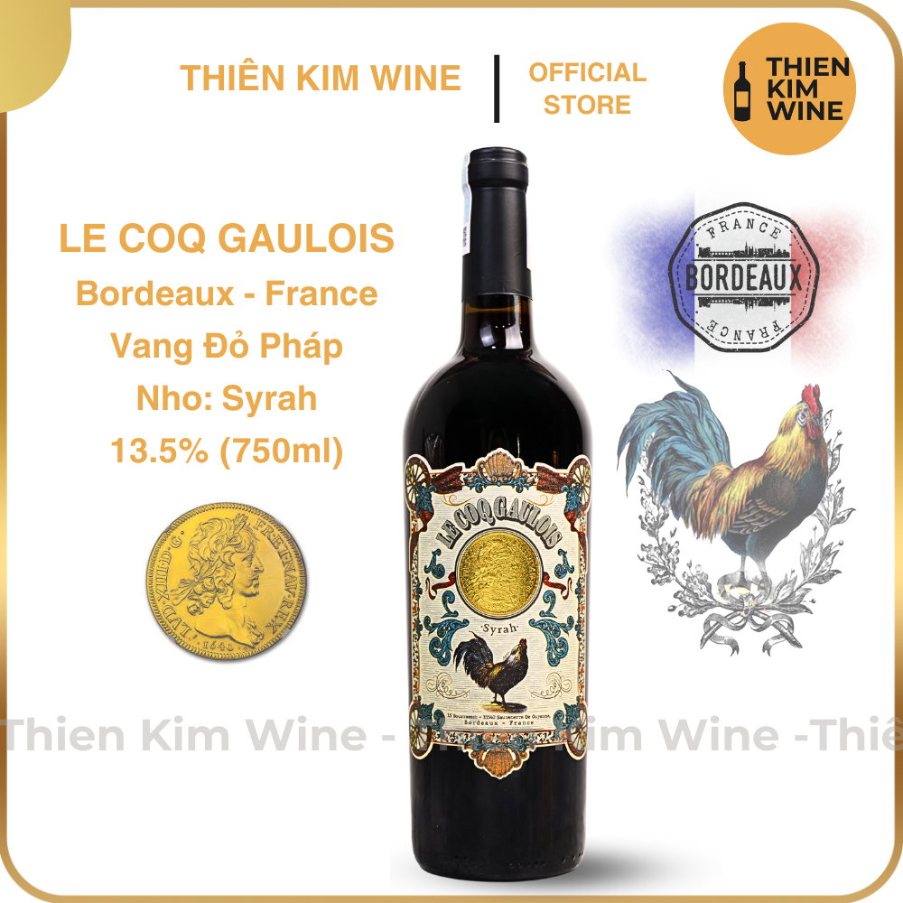 [Chính hãng] - Rượu Vang Đỏ Pháp LE COQ GAULOIS Syrah "Vin De Bordeaux France" - 750ml (13.5%)