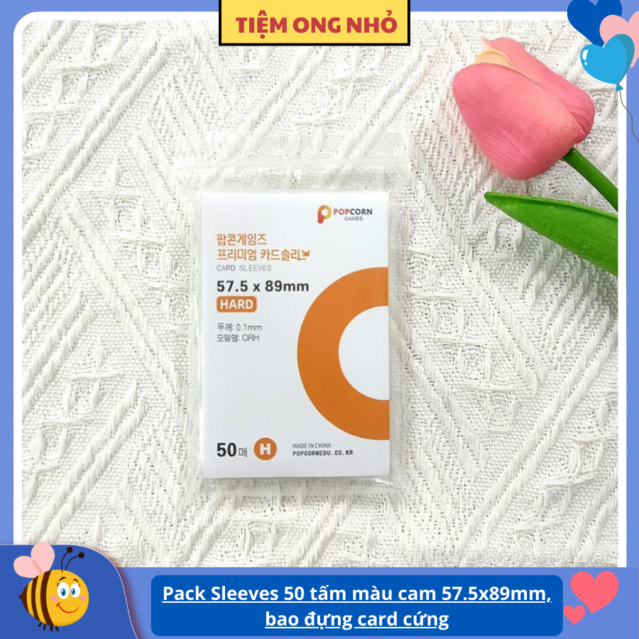 Pack 50 Sleeves Cứng 57.5×89mm Màu Cam – Bao Đựng Card Cứng Chống Cong Gãy, Sleeves Bảo Vệ Thẻ Bài, 