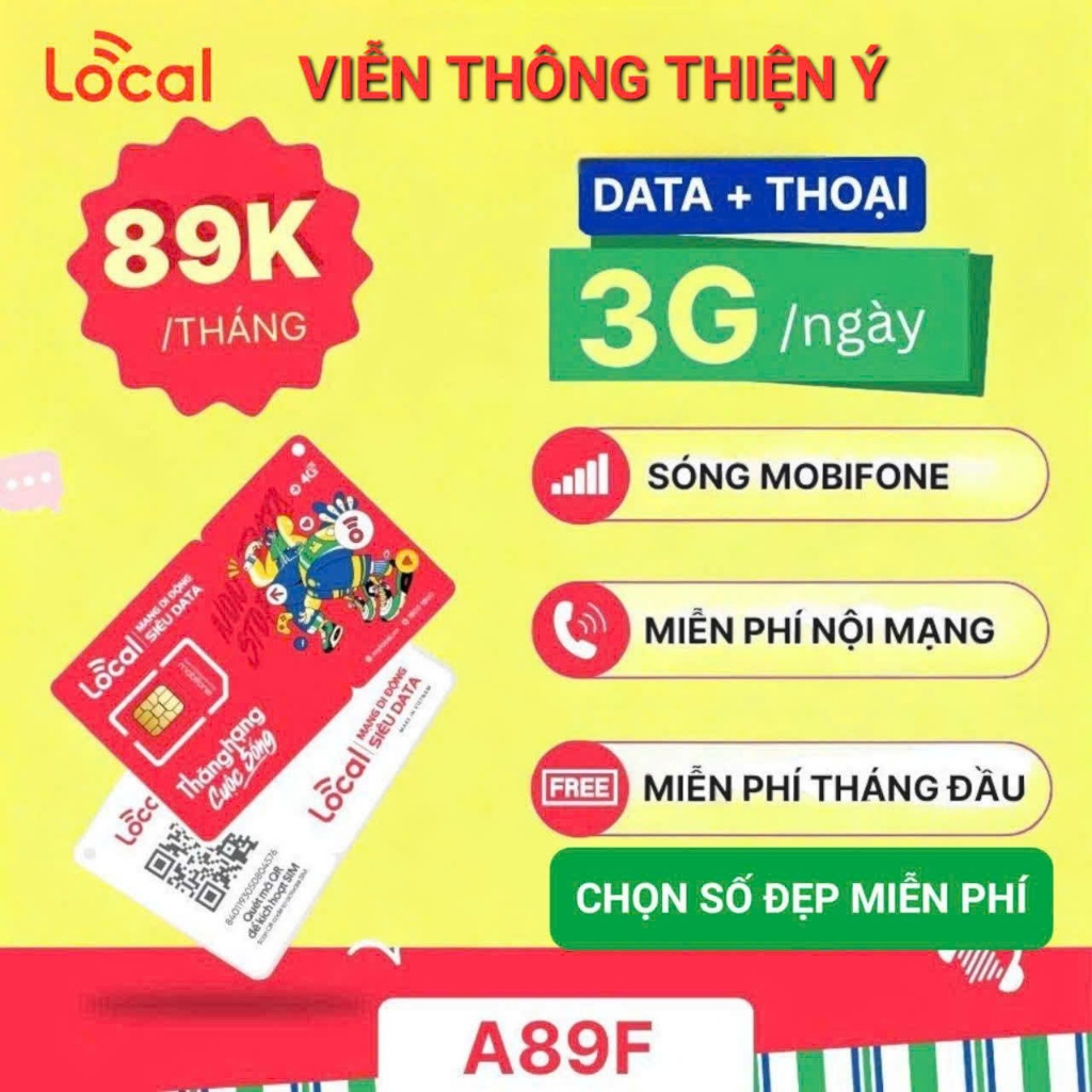 SIM 4G - 5G LOCAL A89F A89D - 90GB 120GB/THÁNG+500 PHÚT GỌI MOBIFONE