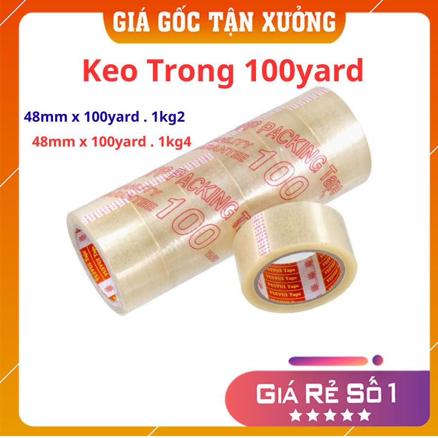 Băng Keo 100 - 200Yard Băng Keo Trong - Lõi Giấy Mỏng, Giá Xưởng Siêu Rẻ Băng Keo Dán Thùng ĐGH