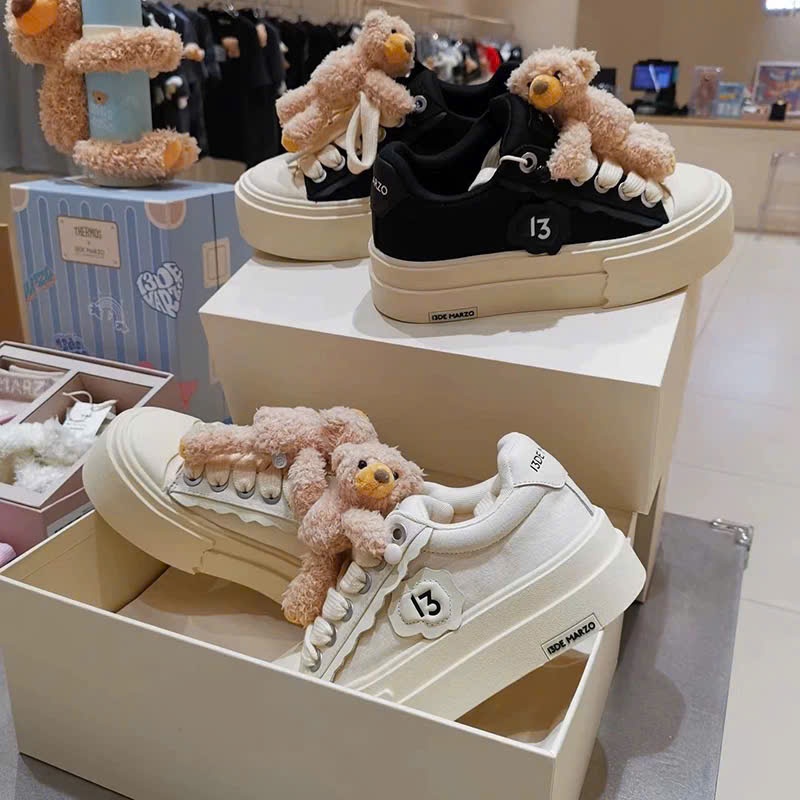 [ Hàng Cao Cấp ]Giày Sneaker 13De Bear – Giày Đính Gấu Teddy Hot Trend, Đế Cao, Phong Cách Hàn Quốc