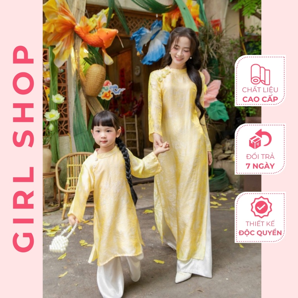 Áo Dài Mẹ Và Bé Vân Thư Thiết Kế Cao Cấp Dáng Suông 2 Tà Cổ Cao Sang Trọng Thanh Lịch GIRLSHOP