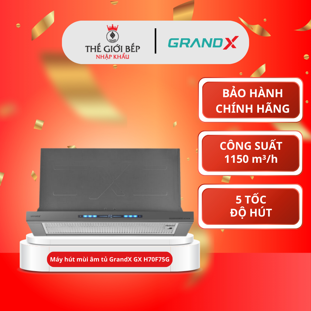 Máy hút mùi âm tủ GrandX GX H70F75G (GX H70F75SG) - Âm tủ cao cấp, Hút mùi mạnh, 3 tốc độ, Đèn LED t