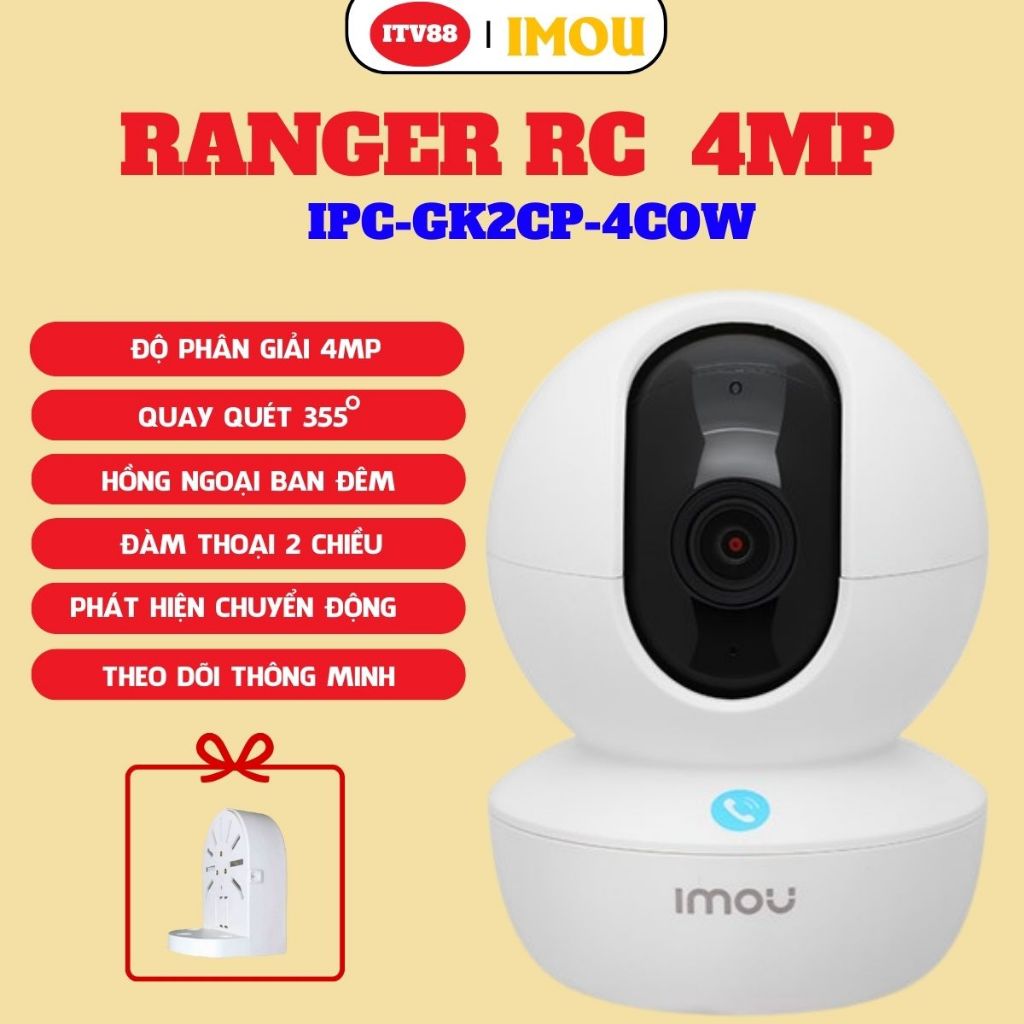 [TẶNG CHÂN ĐẾ] CAMERA IMOU TRONG NHÀ RANGER RC 4MP-GK2CP I NÚT GỌI ĐIỆN QUA APP I ĐÀM THOẠI 2 CHIỀU 