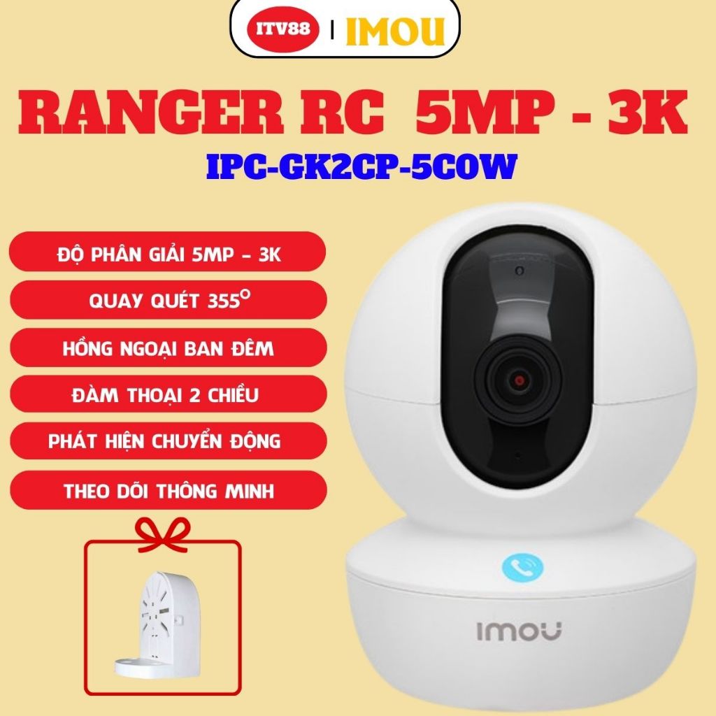 [TẶNG CHÂN ĐẾ] CAMERA IMOU TRONG NHÀ RANGER RC 5MP-GK2CP I NÚT GỌI ĐIỆN QUA APP I ĐÀM THOẠI 2 CHIỀU 