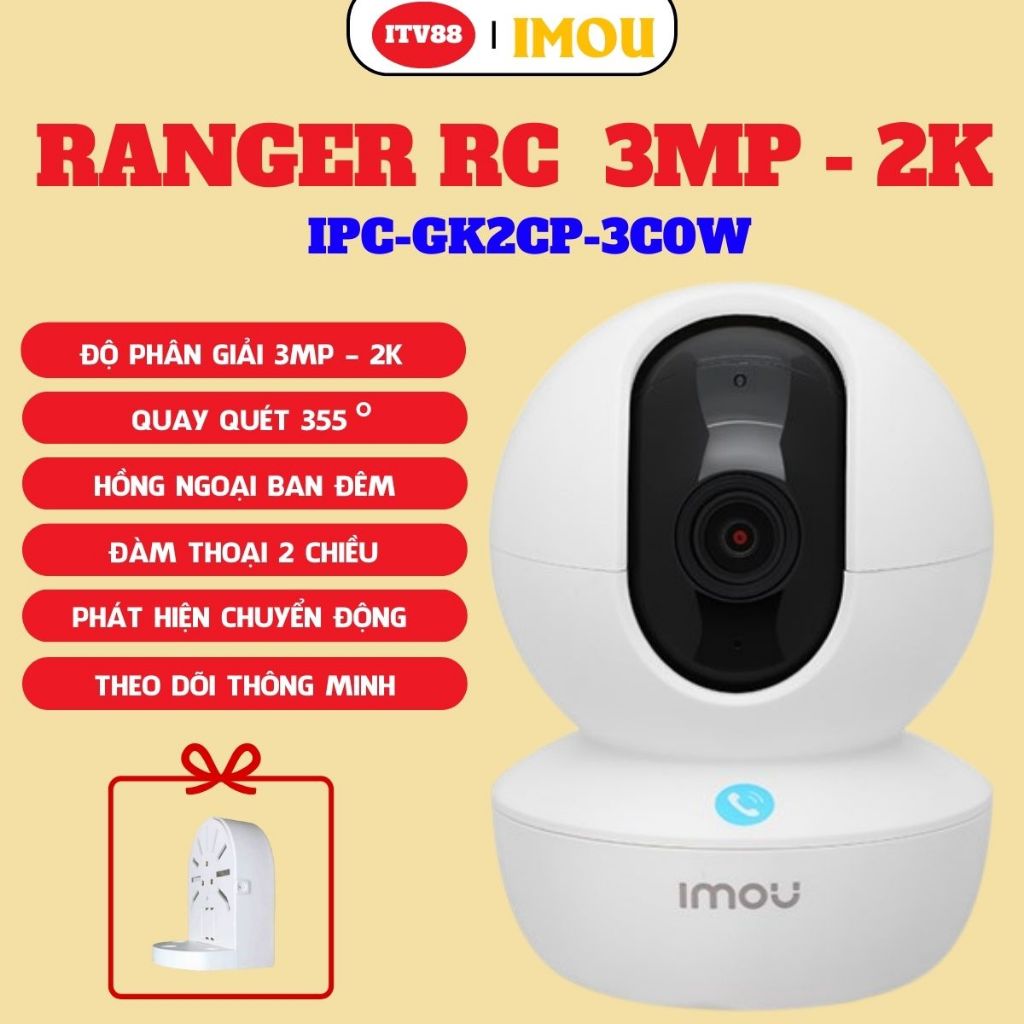 CAMERA IMOU TRONG NHÀ RANGER RC 3MP-GK2CP I NÚT GỌI ĐIỆN QUA APP I ĐÀM THOẠI 2 CHIỀU | XOAY 360