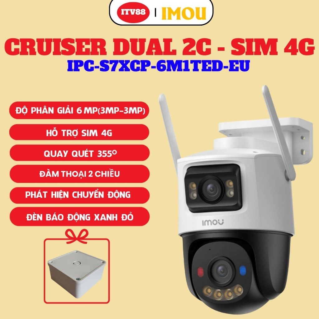 Camera Imou Ngoài Trời Cruiser Dual 2C 6MP - IPC-S7XCP-6M1TED - Sử Dụng Sim 4G