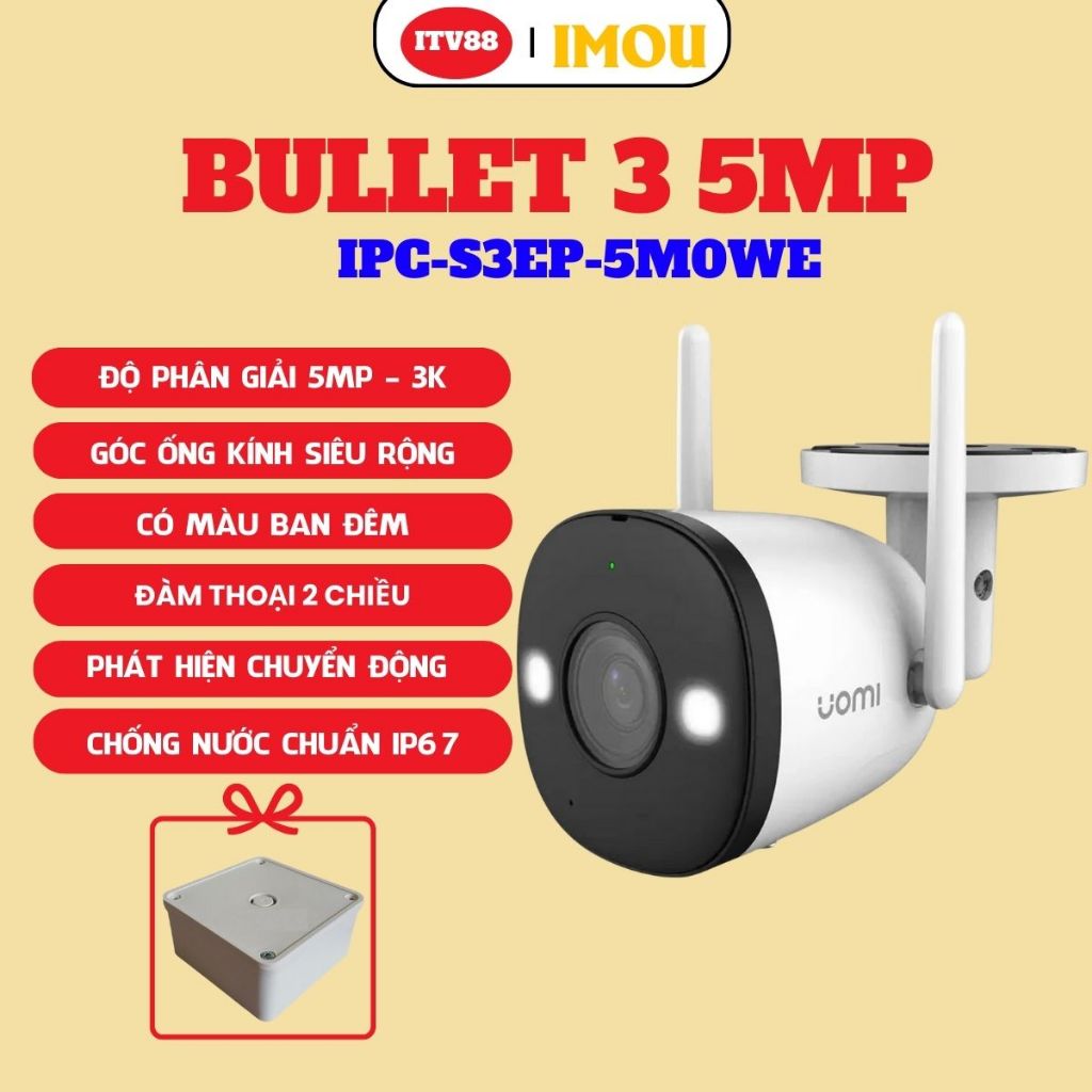 CAMERA IMOU NGOÀI TRỜI BULlET 3 - 5MP I CÓ MÀU BAN ĐÊM I ĐÀM THOẠI 2 CHIỀU I BẢO HÀNH 2 NĂM