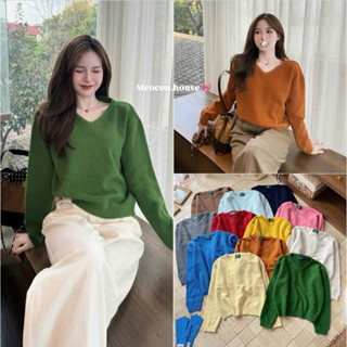    HÀNG SẴN   Áo len nữ lông thỏ mềm cổ V mác THE BARNET dáng lửng basic màu trendy 