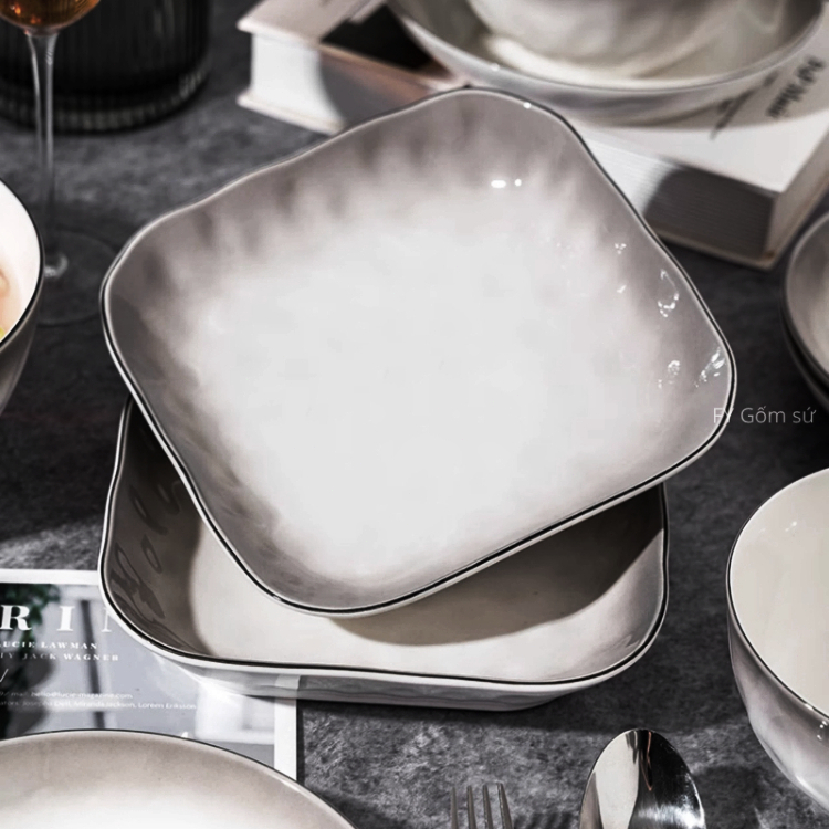đĩa gốm sâu lòng đĩa sứ vuông đĩa hình chữ nhật sứ bát đĩa đẹp Đĩa ăn nhà hàng đĩa steak khay sứ vuô