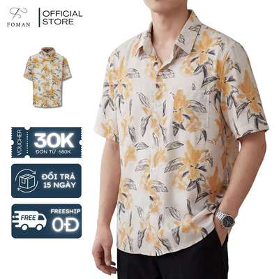 Áo sơ mi tay ngắn Nam F FOMAN Hoạ tiết Amber Lily vải Lụa mềm mịn, thoáng mát, thấm hút form suông