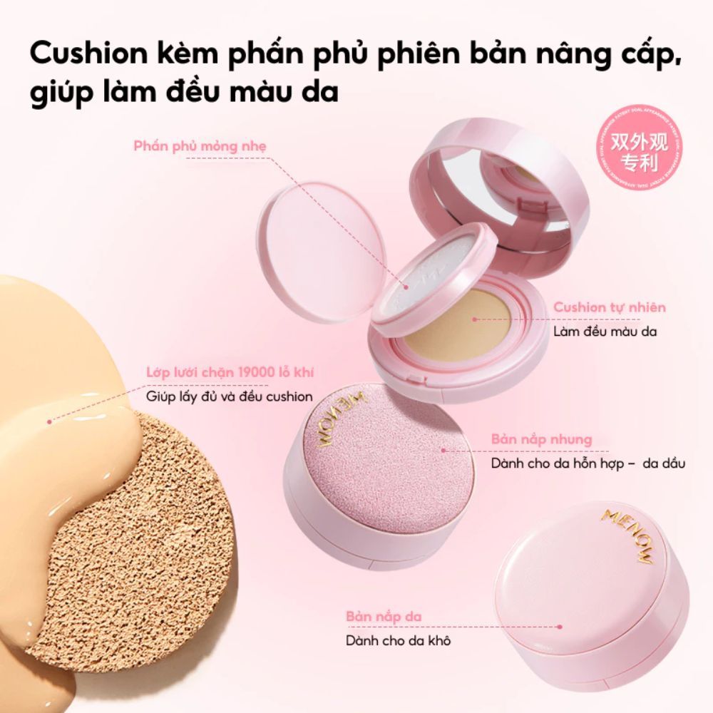 Ảnh 2 của Cushion kèm phấn phủ 2in1 MENOW Light Makeup Powder Cushion Powder Cream  kiềm dầu, dưỡng ẩm 17g