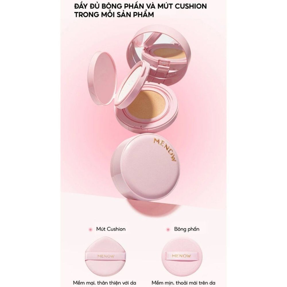 Ảnh 4 của Cushion kèm phấn phủ 2in1 MENOW Light Makeup Powder Cushion Powder Cream  kiềm dầu, dưỡng ẩm 17g