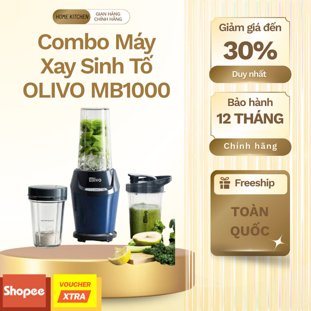 Combo Máy Xay Sinh Tố OLIVO MB1000 - Dao S3,Chế Biến Dễ Dàng, Nhanh Gọn