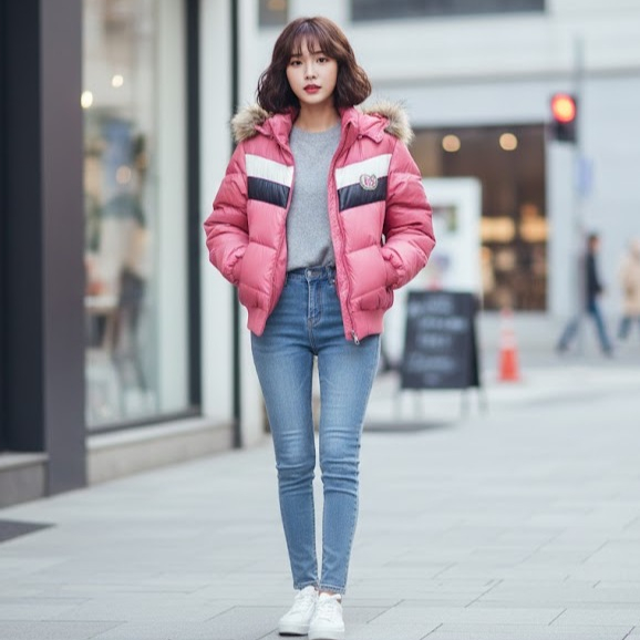 Áo Khoác Phao Nữ Dáng Ngắn Cổ Lông/Puffer Jacket