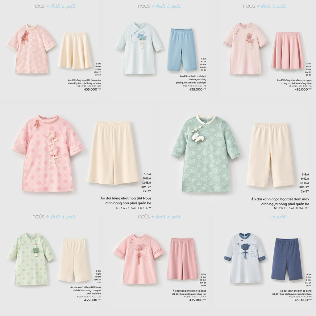 [Nous / Goodmama/ Embes] Áo dài Tết 2026, Bộ quần áo công tử cho bé trai, bé gái 7-20kg chính hãng