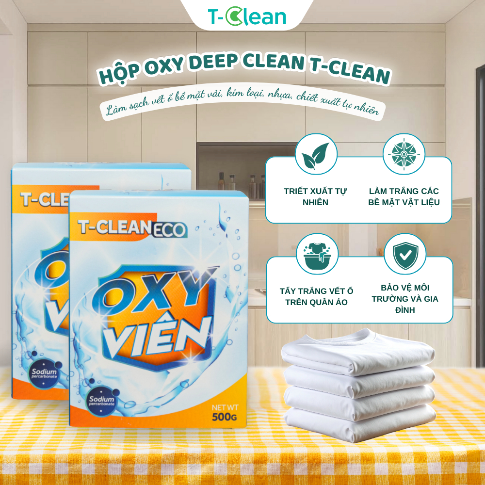 Hộp Oxy Deep Clean T-Clean Tẩy Vết Ố Trên Vải, Kim Loại, Nhựa, Chiết Xuất Tự Nhiên, Làm Sạch Hiệu Quả