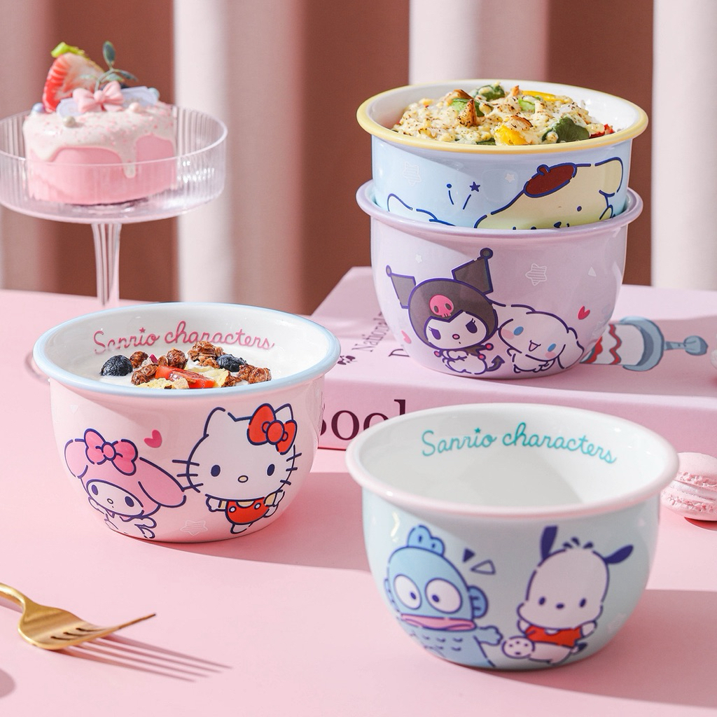 Ly Chén Dĩa Sứ Màu 2 Mặt Hoạt Hình Kuromi Melody Cinnamoroll Pochacco Kitty - Ly Chén Phong Cách Mới