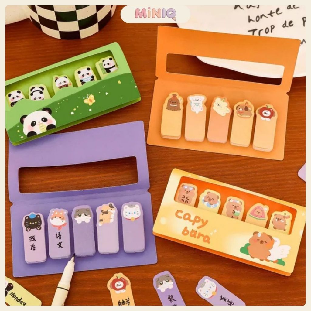 Set Giấy Note Hoạt Hình MINIQ - Set 5 Tệp Giấy Note Hoạt Hình Dùng Làm Bookmark, Đánh Dấu Trang.