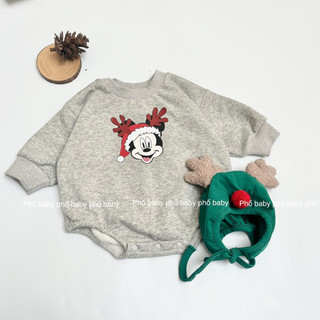 bodysuit(chưa mũ) xám chuột mickey nỉ bông dày dặn ấm áp cho mùa đông nhiều hoạ tiết cho bé trai bé gái