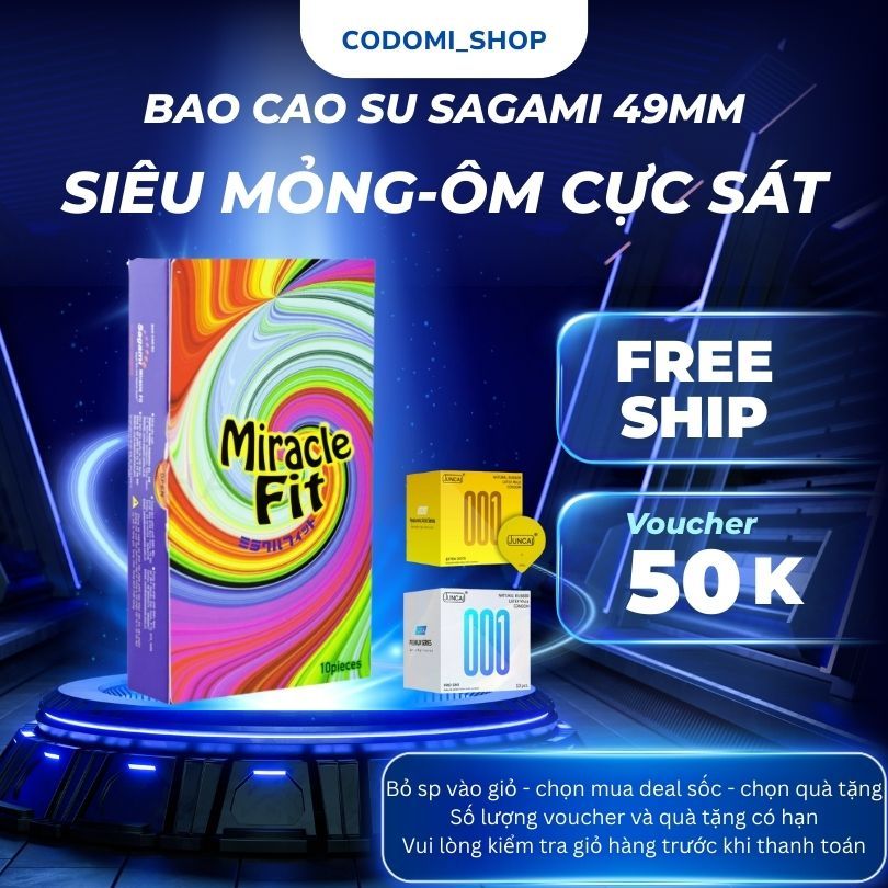 [Quà tặng 1 chiếc bcs random] Bao cao su siêu mỏng 49mm Sagami MIRACLE FIT size nhỏ kiểu dáng 3D ôm 