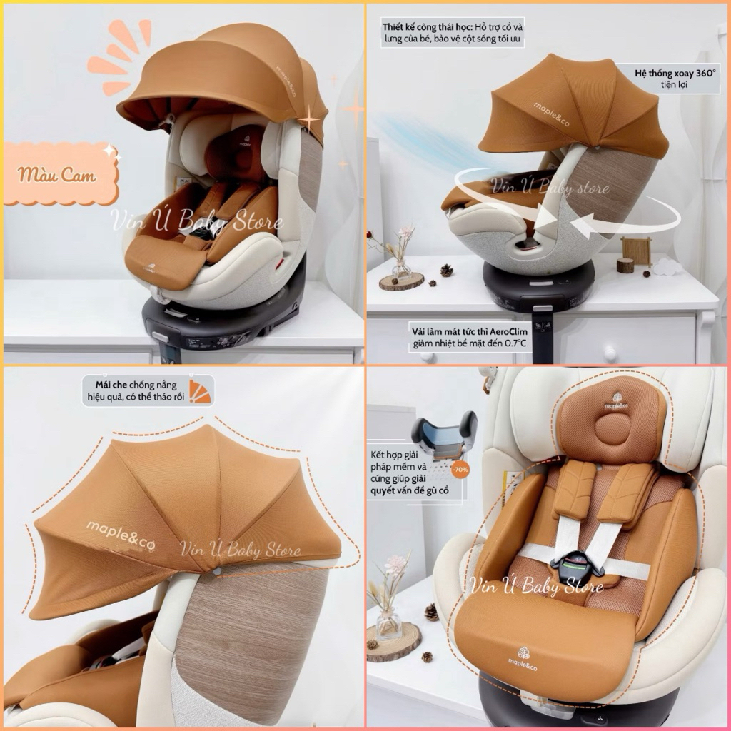[HÀNG CAO CẤP CÓ SẴN ] Ghế Ô Tô Maple&Co Booster cho bé 3-12 Tuổi, Chuẩn An Toàn i-Size R129, ISOFIX