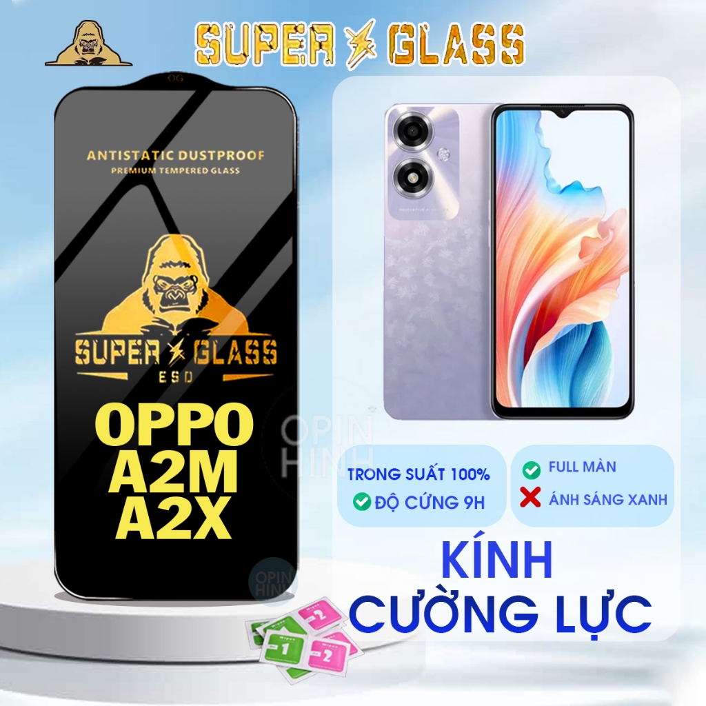 Kính cường lực cho Oppo A2M A2X Trong Suất Full Màn Hình Màu Đen Chống Bụi Chất Lượng KKD