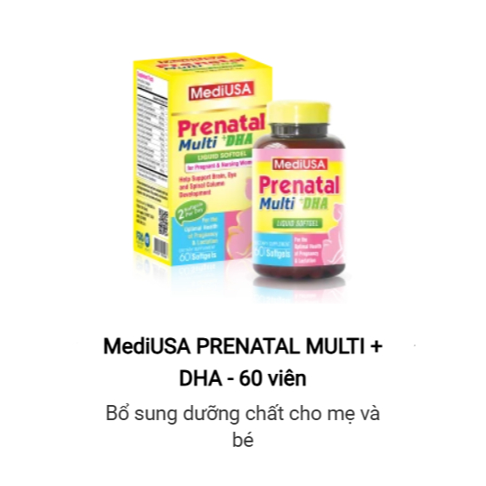 MediUSA Prenatal Multi DHA (Hộp 60 viên) Bổ sung các vitamin cần thiết cho bà bầu chuẩn bị mang thai