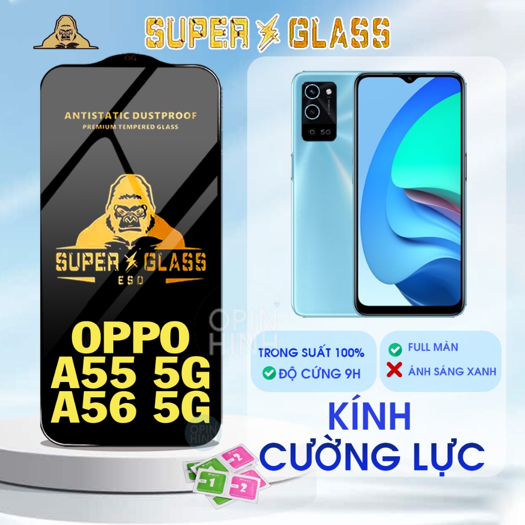 Kính cường lực cho Oppo A55 5G A56 5G Trong Suất Full Màn Hình Màu Đen Chống Bụi Chất Lượng KKD