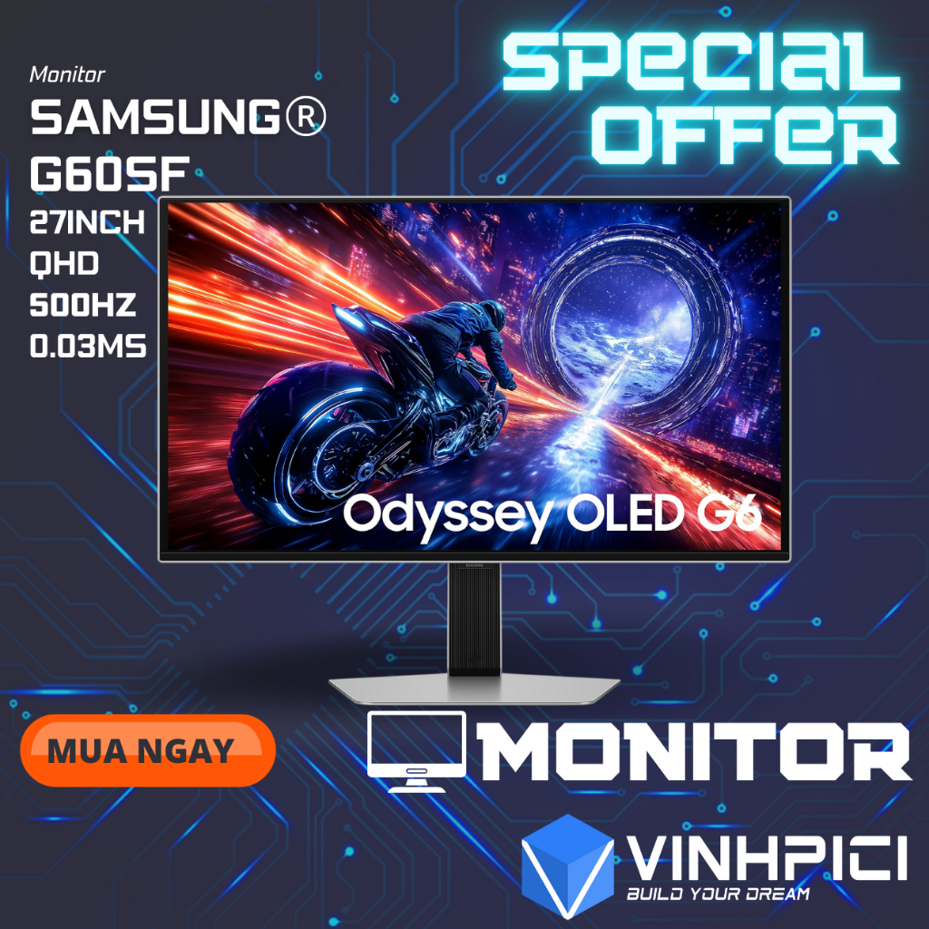 Màn hình Gaming SAMSUNG G6 OLED G60SF(27inch/QHD/OLED/500Hz/0.03ms)