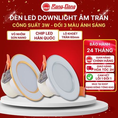 Đèn LED Downlight âm trần đổi màu 3W Rạng Đông AT10 60/3W, vỏ nhôm phủ lớp sơn nano