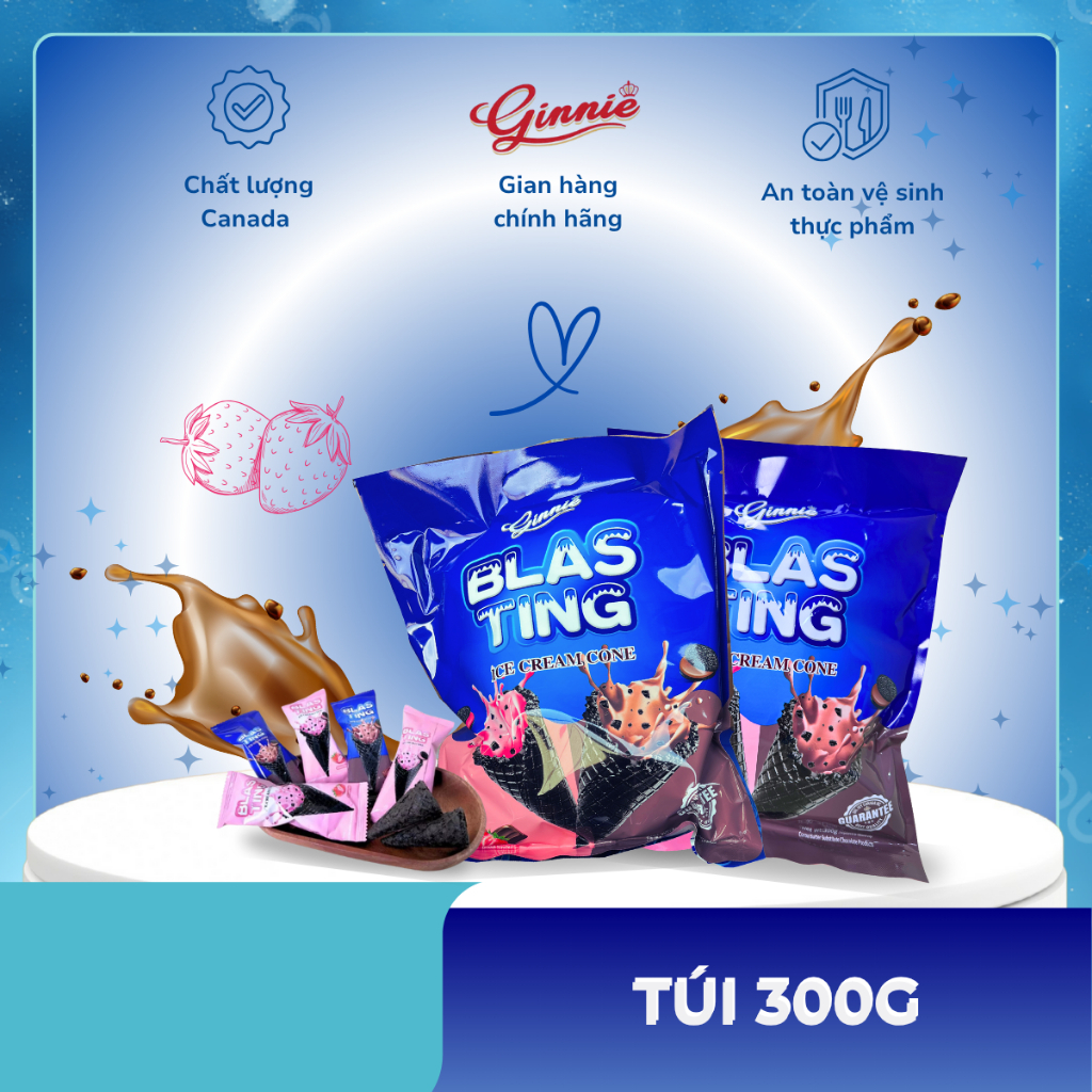 [ Quà Tặng 1 Cái ]Bánh Ốc Quế Nhân Kem Ginnie Mix Vị Socola Và Vị Dâu Tây (Túi 300g/Hộp 277g) - Star