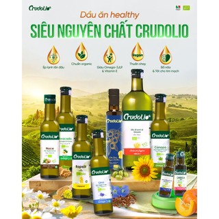 Dầu hạt ép lạnh hữu cơ Crudolio nhập khẩu từ Ý - dầu olive, hạt lanh, hạt cải hướng dương, gai dầu