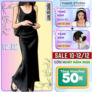   Lụa Tô Châu  Đầm 2 dây lụa Thran.Studio Váy lụa đi tiệc dáng dài gợi cảm Đầm lụa cao cấp phối cùng khăn lụa sang chảnh 