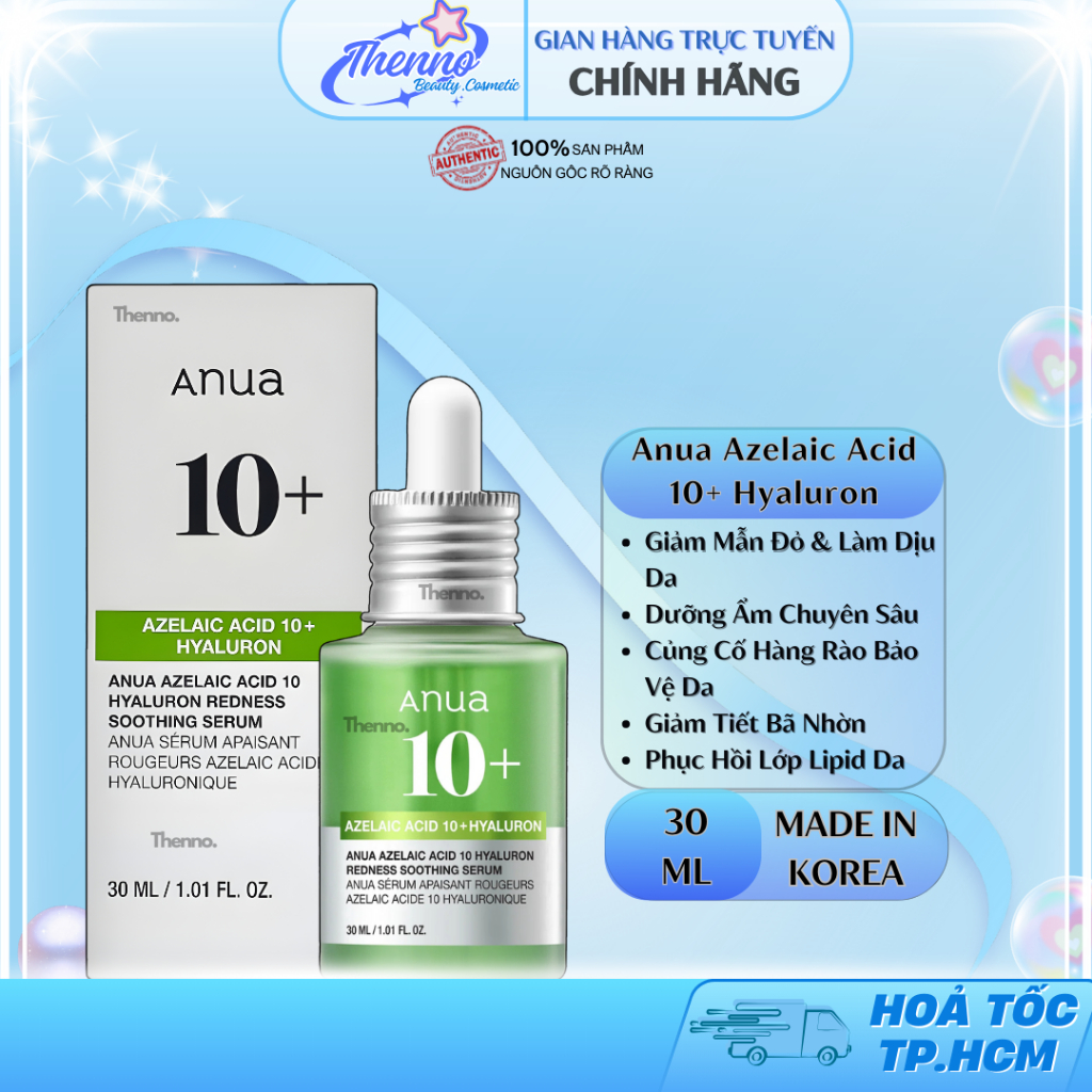 Tinh Chất Serum Dịu Da, Mờ Thâm Mụn Anua Azelaic Acid 10 Hyaluron Redness Soothing Serum 30ml Hàn Qu